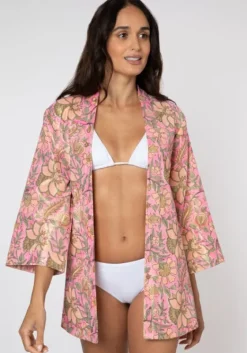 Sale Juliet Dunn Short Kimono Pink Floral