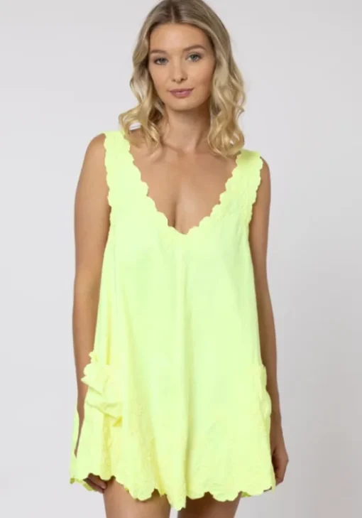 Sale Juliet Dunn Poplin Flower Low Back Dress Sherbet Lemon