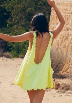 Sale Juliet Dunn Poplin Flower Low Back Dress Sherbet Lemon