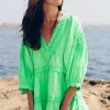 Sale Juliet Dunn Poplin V Neck Mini Dress Apple