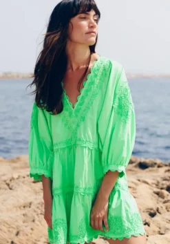 Sale Juliet Dunn Poplin V Neck Mini Dress Apple