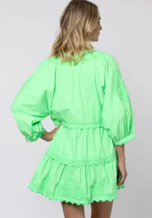 Sale Juliet Dunn Poplin V Neck Mini Dress Apple