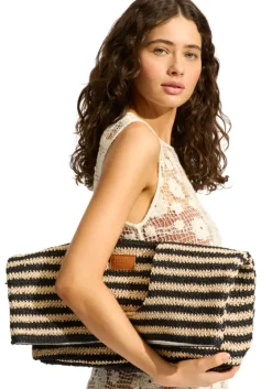 Fashion Seafolly Raffia Stripe Basket Bag Natural/Black