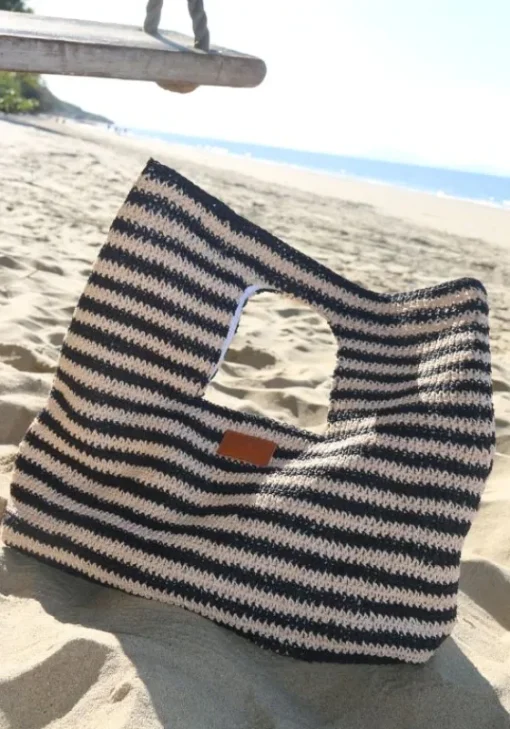 Fashion Seafolly Raffia Stripe Basket Bag Natural/Black