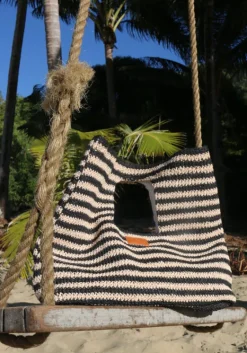 Fashion Seafolly Raffia Stripe Basket Bag Natural/Black