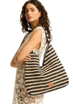 Best Seafolly Raffia Stripe Tote Natural/Black