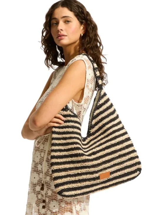 Best Seafolly Raffia Stripe Tote Natural/Black