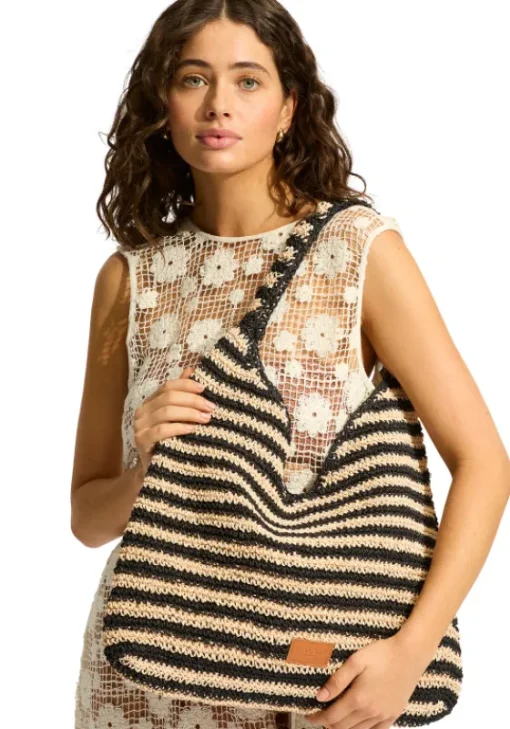 Best Seafolly Raffia Stripe Tote Natural/Black