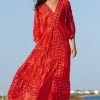 Sale Juliet Dunn V Neck Mosaic Maxi Dress Red
