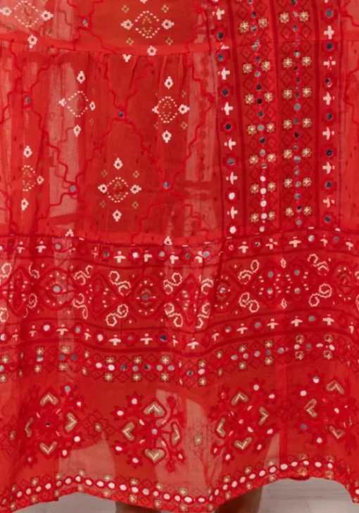 Sale Juliet Dunn V Neck Mosaic Maxi Dress Red