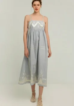 Hot Greek Archaic Kori Roots Strappy Midi Dress Grey