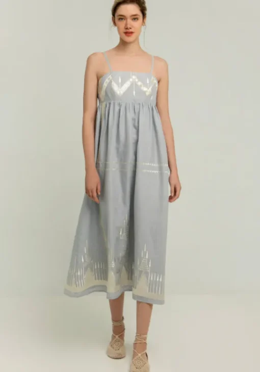 Hot Greek Archaic Kori Roots Strappy Midi Dress Grey