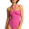 Hot Seafolly Sash Halter Swimsuit Hot Pink