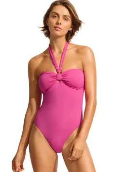Hot Seafolly Sash Halter Swimsuit Hot Pink