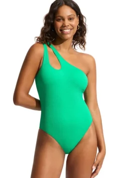 Hot Seafolly Seadive One Shoulder Keyhole Swimsuit Jade
