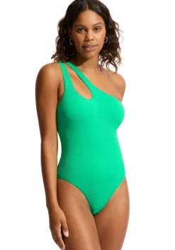 Hot Seafolly Seadive One Shoulder Keyhole Swimsuit Jade