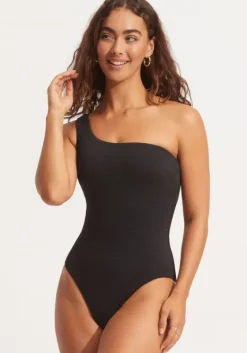 Hot Seafolly Seadive One Shoulder Swimsuit Black
