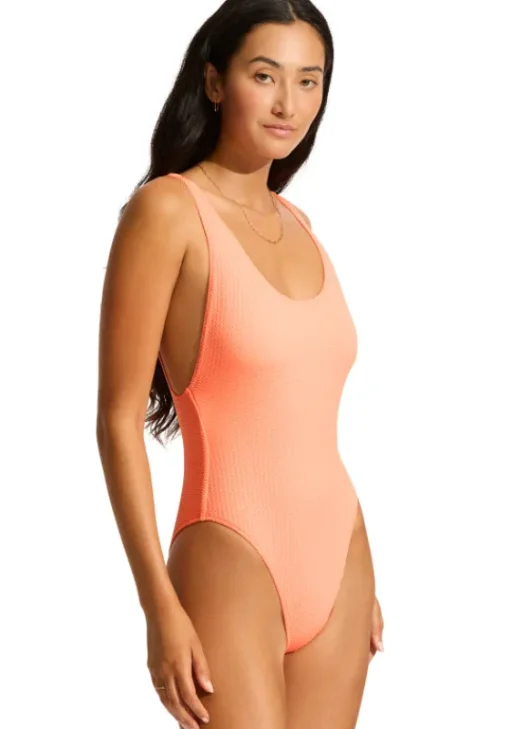 Sale Seafolly Seadive Retro Swimsuit Peach Pink
