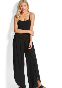 Outlet Seafolly Shirred Waist Wrap Pants Black