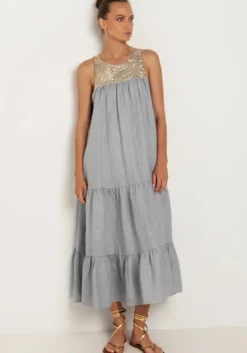 Hot Greek Archaic Kori Sleeveless Tiered Dress Grey
