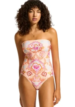 Discount Seafolly Spring Festival Bandeau Swimsuit Nectar