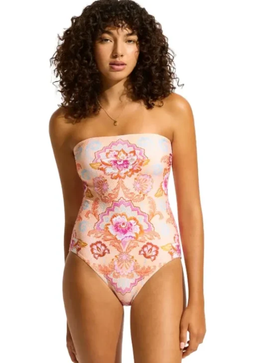 Discount Seafolly Spring Festival Bandeau Swimsuit Nectar