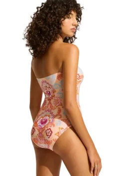 Discount Seafolly Spring Festival Bandeau Swimsuit Nectar