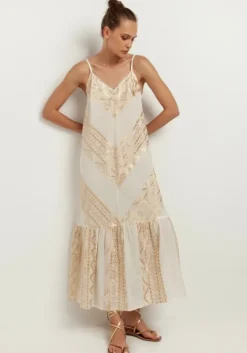 Online Greek Archaic Kori Strappy Embroidered Maxi Dress Natural