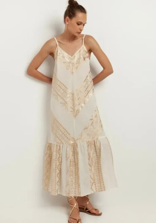 Online Greek Archaic Kori Strappy Embroidered Maxi Dress Natural