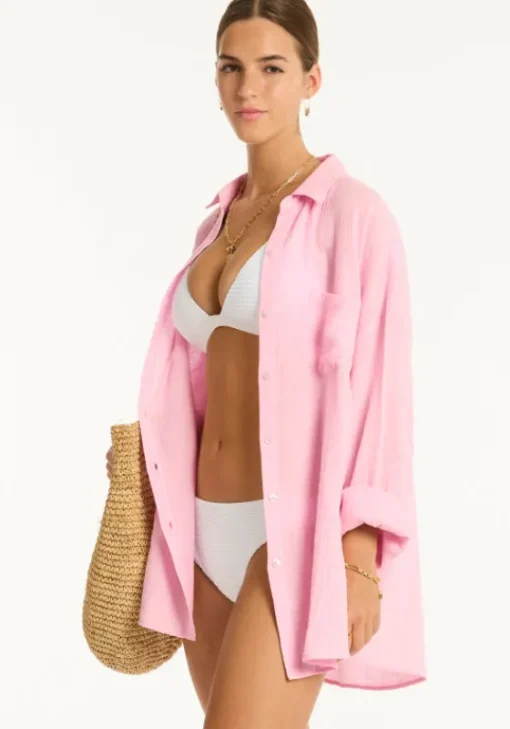 Online Sea Level Sunset Beach Shirt Pink