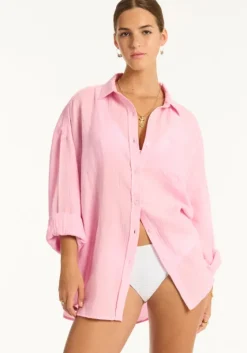 Online Sea Level Sunset Beach Shirt Pink