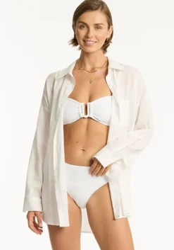 Discount Sea Level Sunset Beach Shirt White