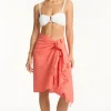 Fashion Sea Level Sunset Frayed Sarong Coral