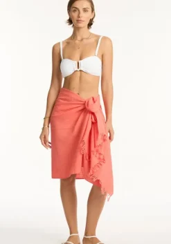 Fashion Sea Level Sunset Frayed Sarong Coral