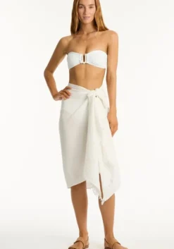 Hot Sea Level Sunset Frayed Sarong White
