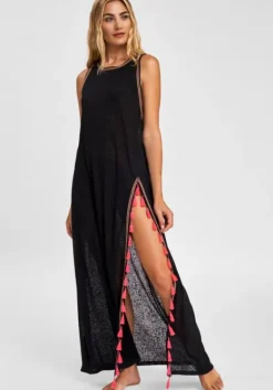 Fashion Pitusa Tassel Slit Dress Black