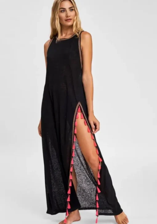 Fashion Pitusa Tassel Slit Dress Black