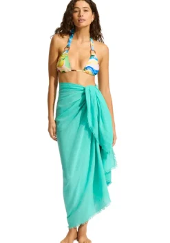 Hot Seafolly Textured Cotton Beach Sarong Aquatic AquaticBlue