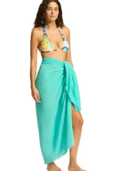Hot Seafolly Textured Cotton Beach Sarong Aquatic AquaticBlue