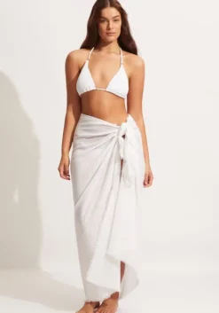 Sale Seafolly Textured Cotton Beach Wrap Sarong White