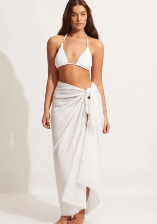 Sale Seafolly Textured Cotton Beach Wrap Sarong White