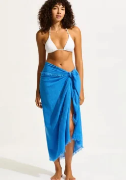 Fashion Seafolly Textured Cotton Beach Wrap Azure
