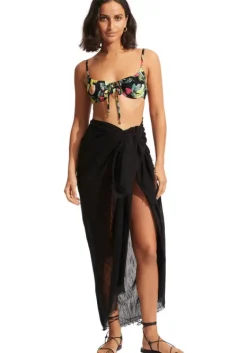 Fashion Seafolly Textured Wrap Sarong Black