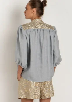 Fashion Greek Archaic Kori Triangle Blouse Grey