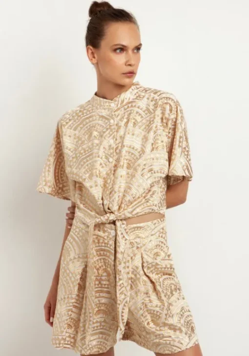 Sale Greek Archaic Kori Triangle Embroidered Shorts