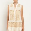Best Greek Archaic Kori Triangle Embroidered Sleeveless Dress Natural