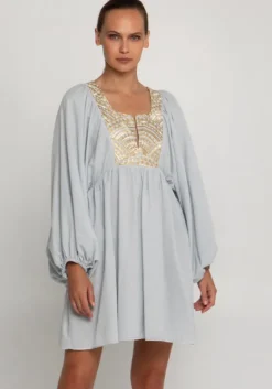 Outlet Greek Archaic Kori Triangle Long Sleeve Mini Dress Grey