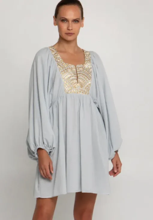 Outlet Greek Archaic Kori Triangle Long Sleeve Mini Dress Grey