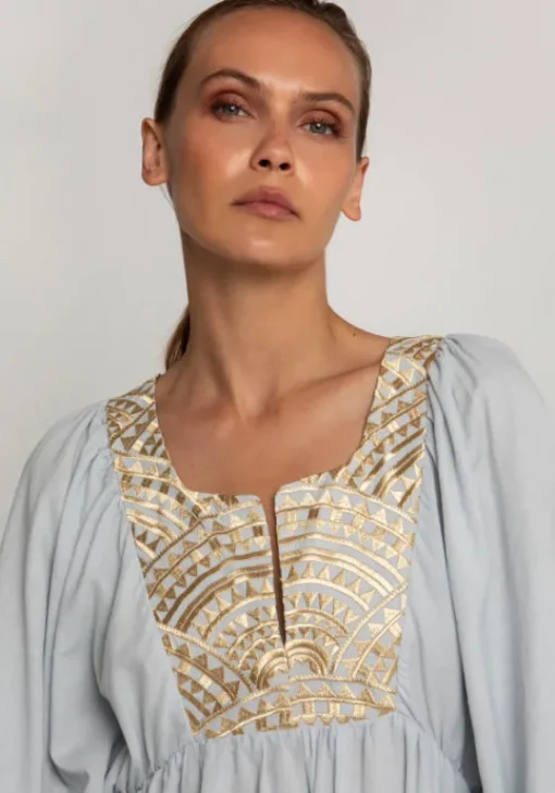 Outlet Greek Archaic Kori Triangle Long Sleeve Mini Dress Grey
