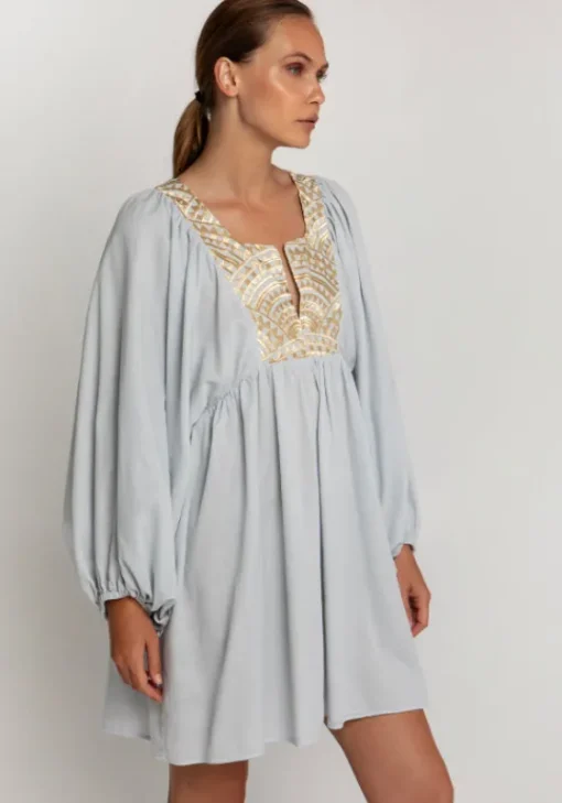 Outlet Greek Archaic Kori Triangle Long Sleeve Mini Dress Grey